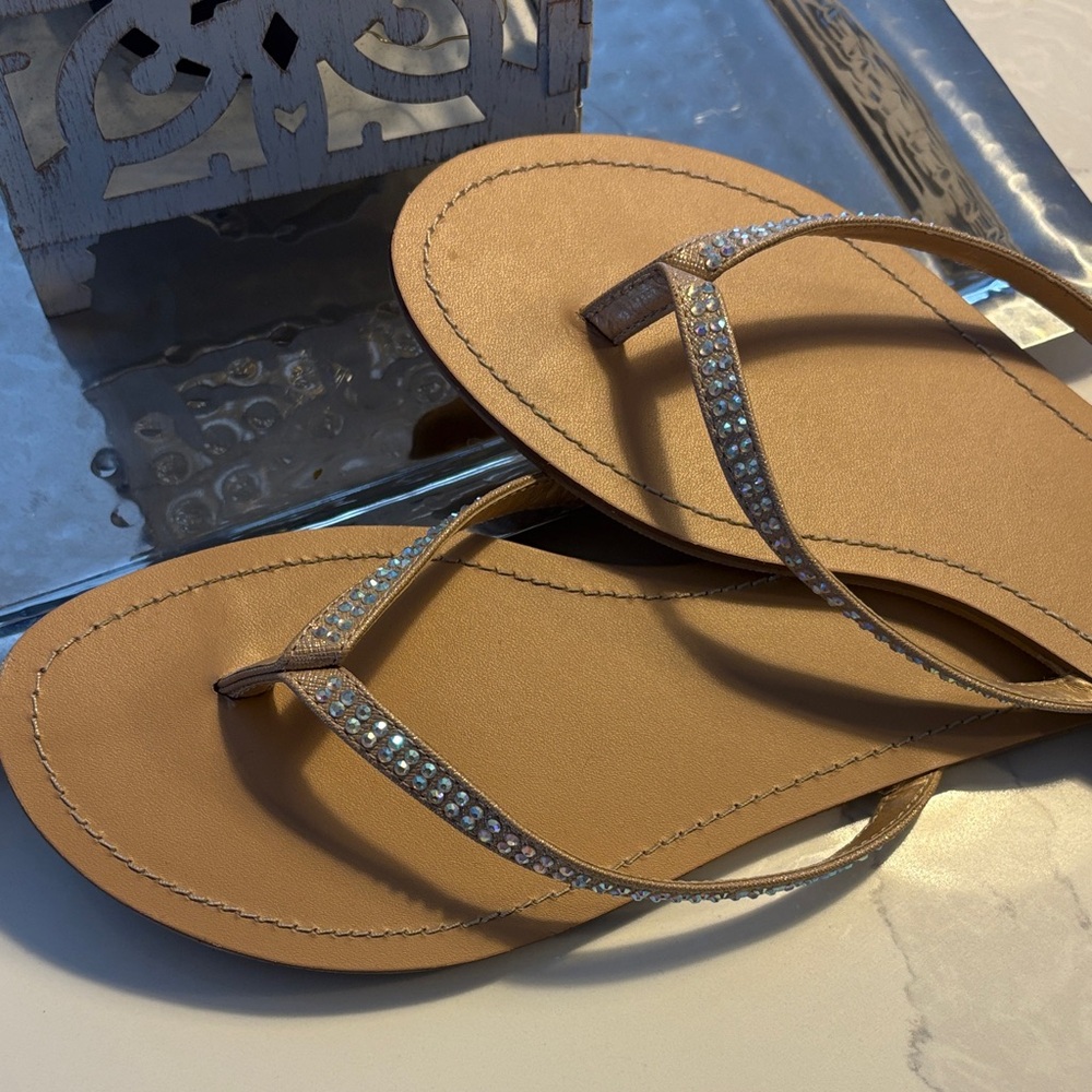 Tan Sandals with Rhinestone Straps - Picture 2 of 6